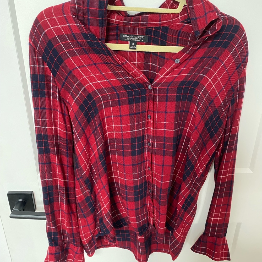 Banana Republic Women's Red Plaid Top
